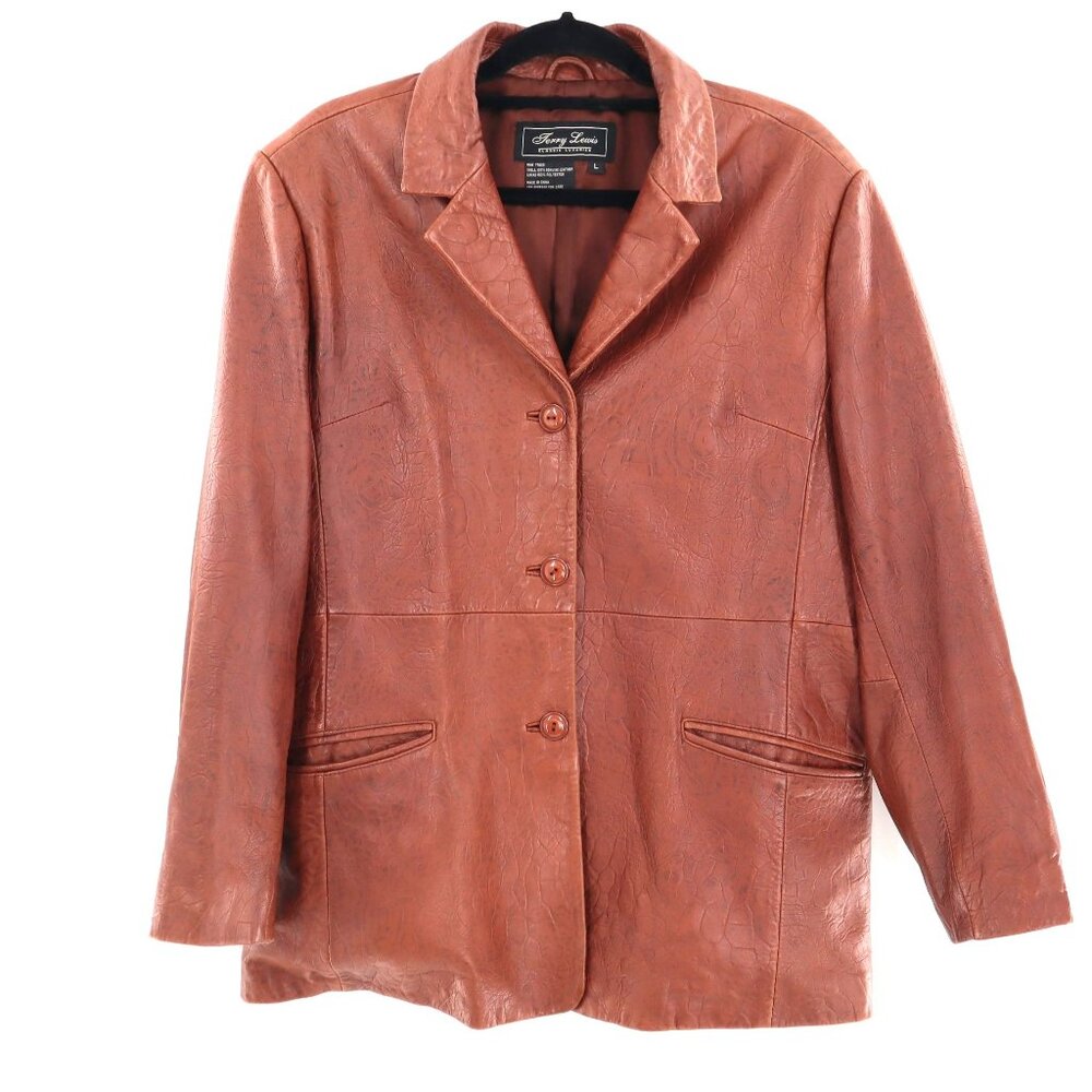 Terry Lewis Leather Blazer Womens L Brown Academia‎ Rich Auntie Vintage 70's